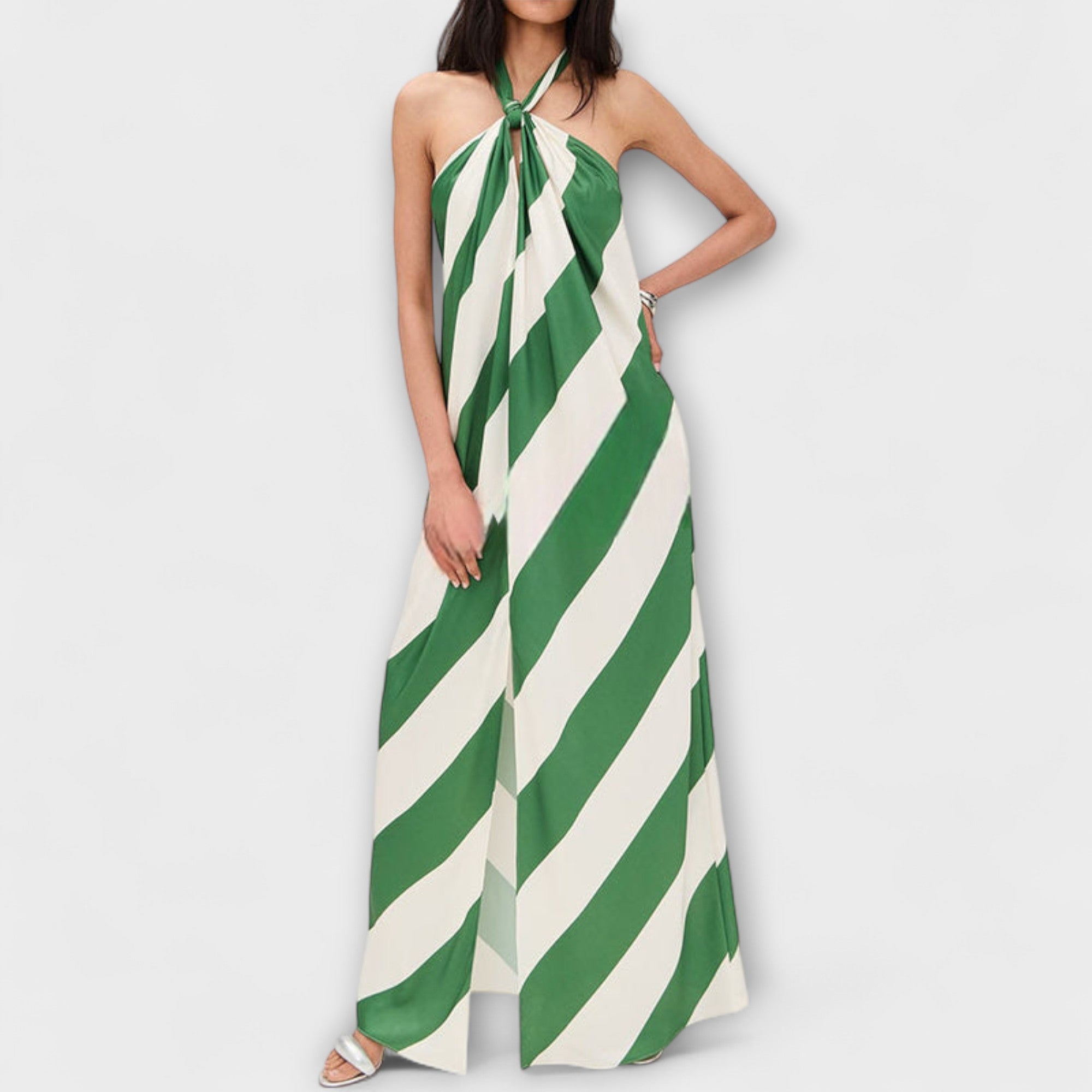 Martirio | Vestido largo de rayas con espalda descubierta y cuello halter