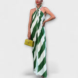Martirio | Vestido largo de rayas con espalda descubierta y cuello halter