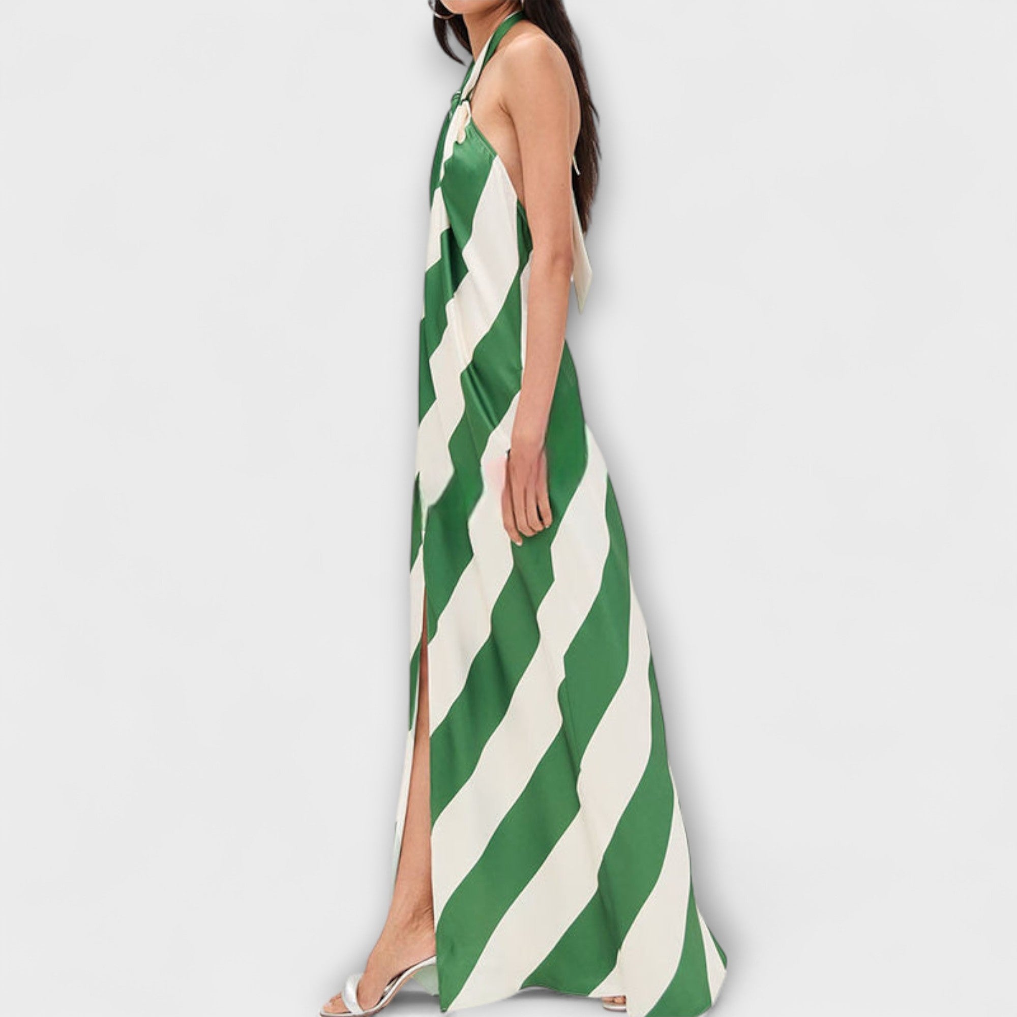 Martirio | Vestido largo de rayas con espalda descubierta y cuello halter