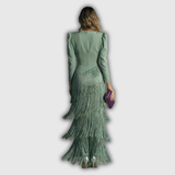 Matilde | Vestido largo elegante de manga larga con flecos