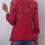 Mencía | Chaqueta bohemia con volantes y estampado de cachemira (paisley) degradado