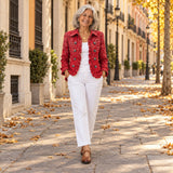 Mencía | Chaqueta bohemia con volantes y estampado de cachemira (paisley) degradado, en la calle