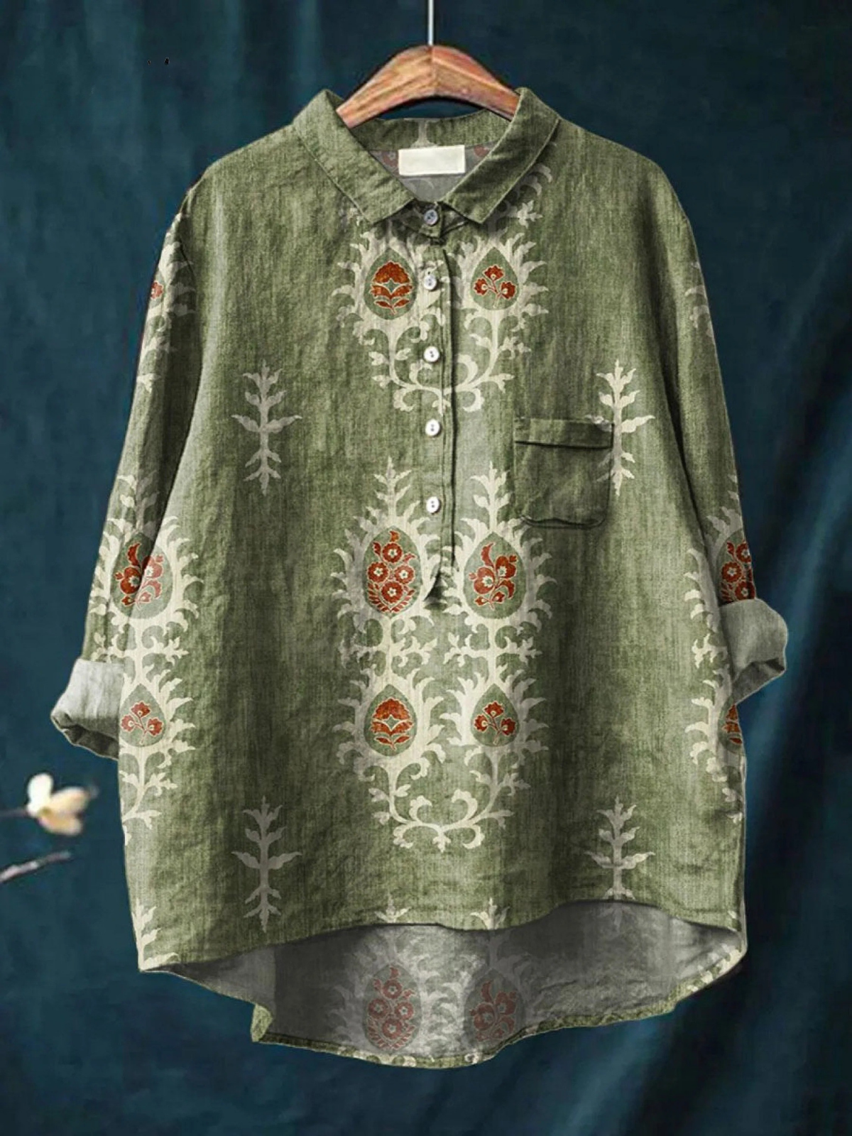 Milagros | Blusa informal de mujer con estampado floral vintage étnico