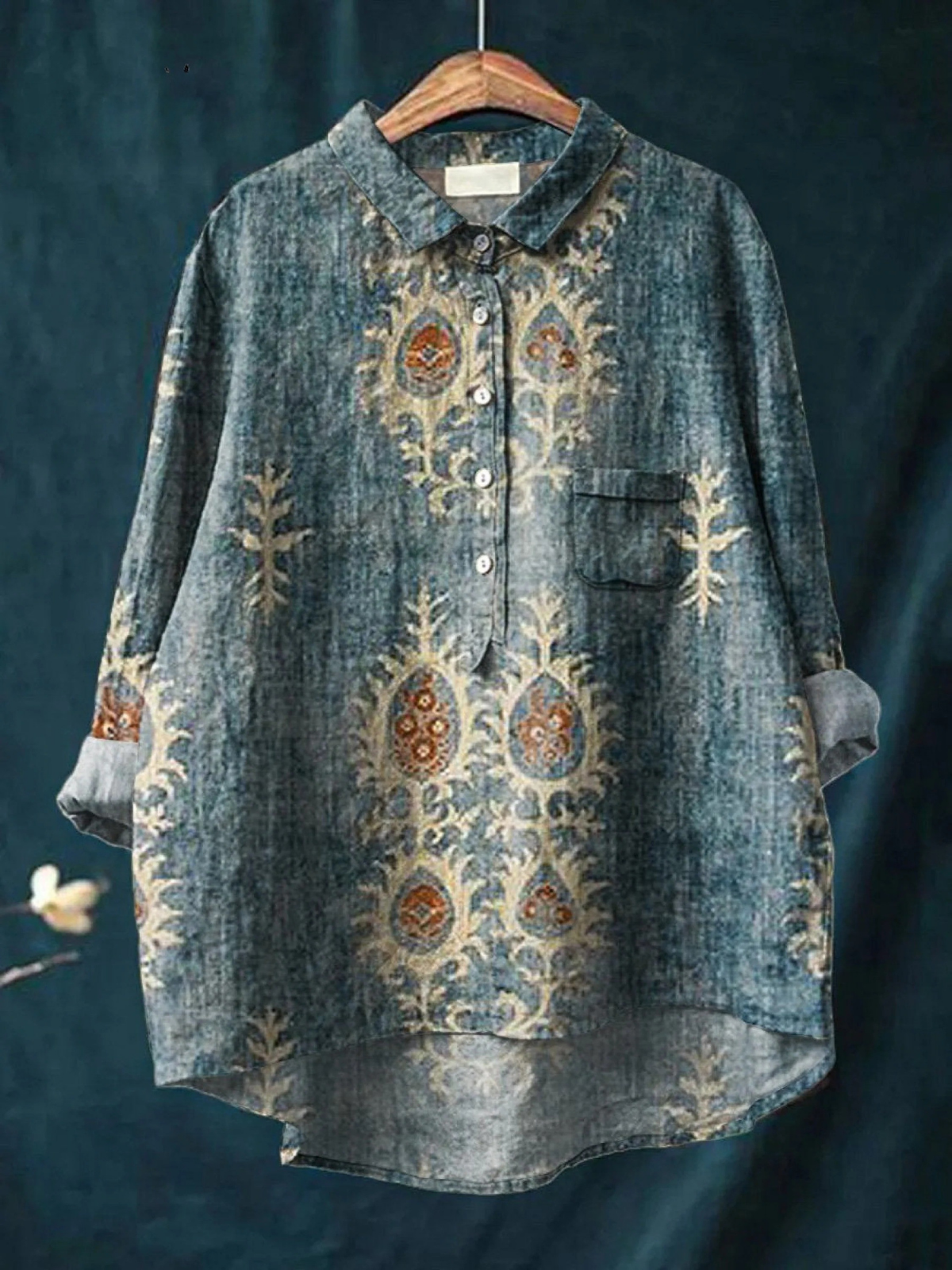 Milagros | Blusa informal de mujer con estampado floral vintage étnico