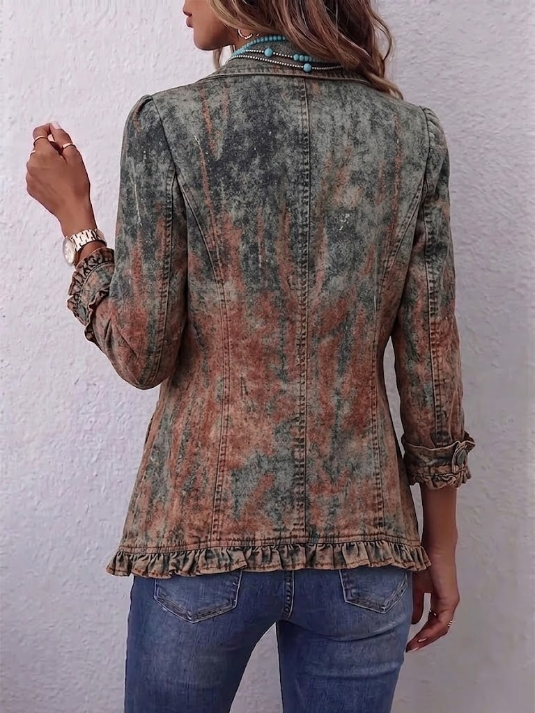 Mirella | Chaqueta vintage con volantes y estampado degradado texturizado