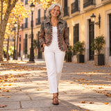 Mirella | Chaqueta vintage con volantes y estampado degradado texturizado, en la calle