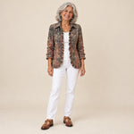 Mirella | Chaqueta vintage con volantes y estampado degradado texturizado, vista de frente