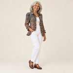 Mirella | Chaqueta vintage con volantes y estampado degradado texturizado, vista de tres cuartos
