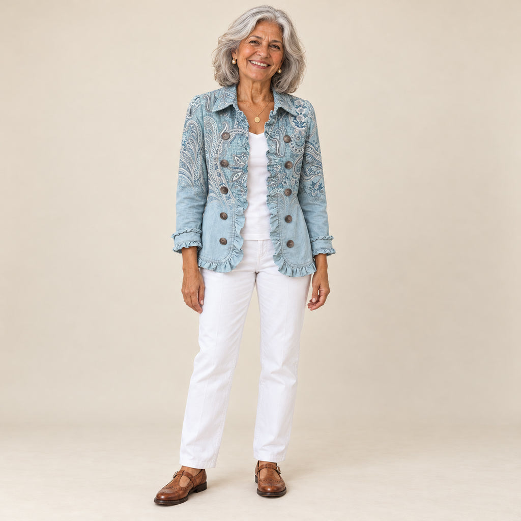 Nahia | Chaqueta vintage con volantes de cachemira (paisley), vista de frente