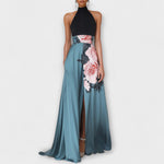 Nahia | Vestido largo evasé de flores con cuello redondo y sin mangas