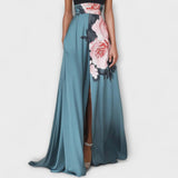 Nahia | Vestido largo evasé de flores con cuello redondo y sin mangas
