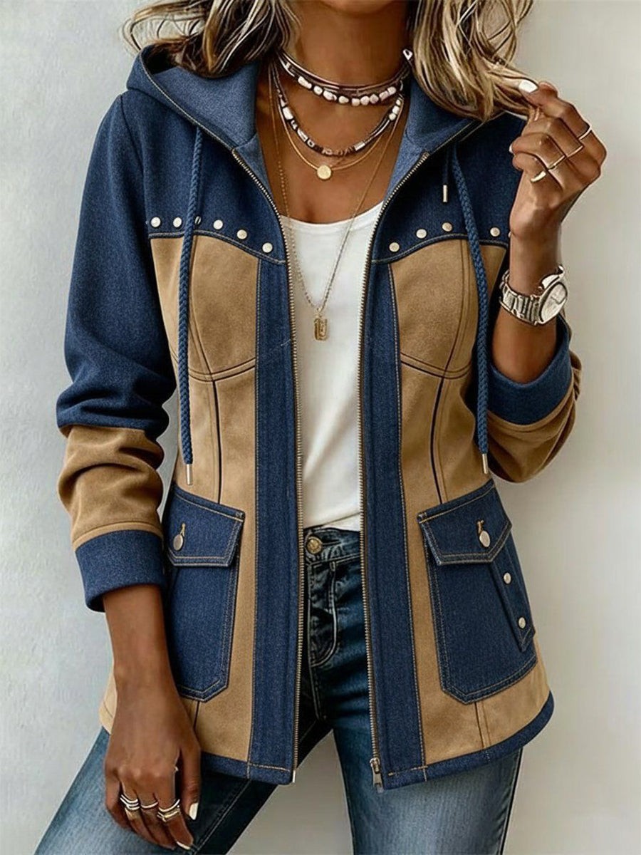 Nayara | Chaqueta con capucha azul marino y camel