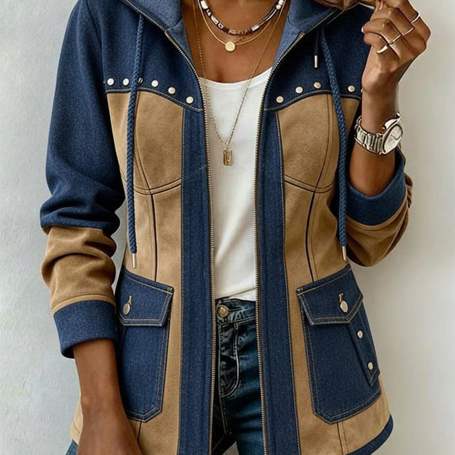 Nayara | Chaqueta con capucha azul marino y camel