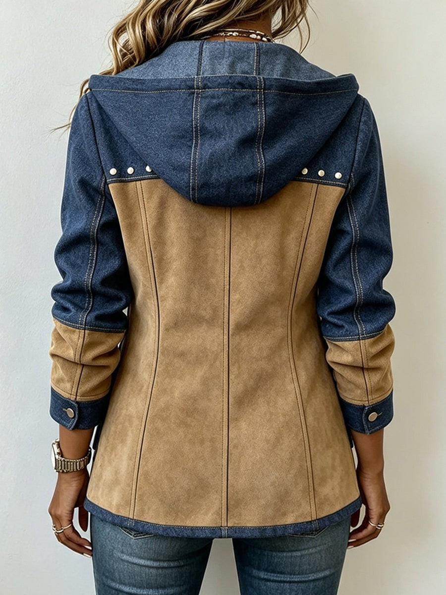 Nayara | Chaqueta con capucha azul marino y camel