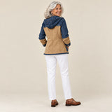 Nayara | Chaqueta con capucha azul marino y camel, vista de espaldas