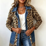 Nidia | Chaqueta larga de leopardo con paneles vaqueros
