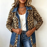 Nidia | Chaqueta larga de leopardo con paneles vaqueros