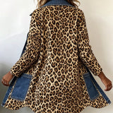 Nidia | Chaqueta larga de leopardo con paneles vaqueros