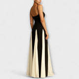 Nidia | Elegancia clásica: vestido largo trapecio con paneles de tul