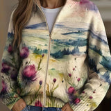 Oihana | Cárdigan con estampado de cardos y paisaje