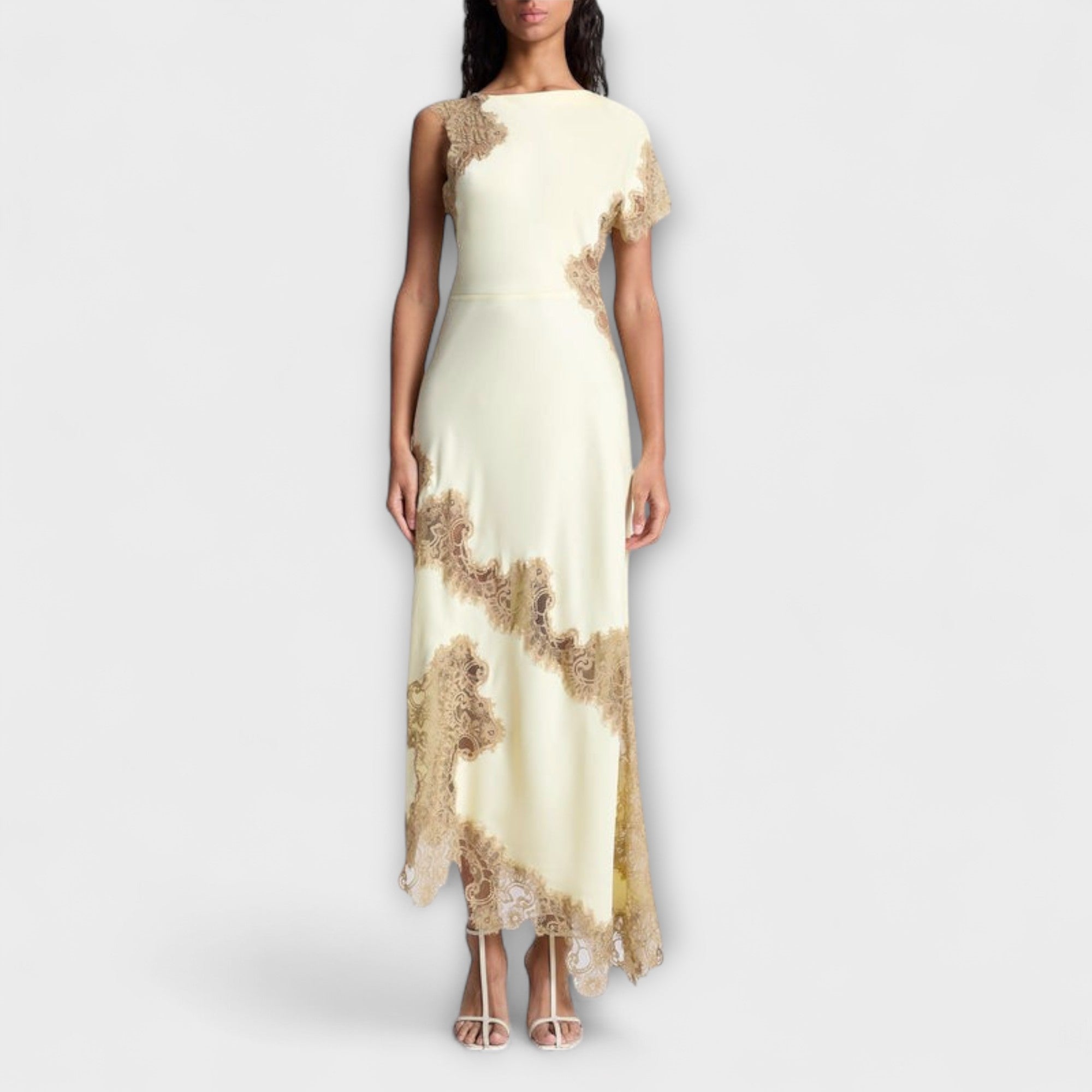 Olaia | Vestido largo de satén con detalles de encaje