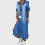 Olimpia | Vestido largo efecto denim con abertura lateral