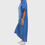 Olimpia | Vestido largo efecto denim con abertura lateral