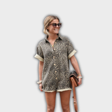 Olvido | Vestido camisero con estampado de leopardo