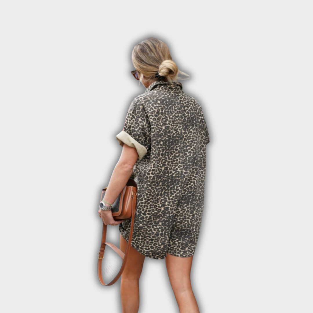 Olvido | Vestido camisero con estampado de leopardo