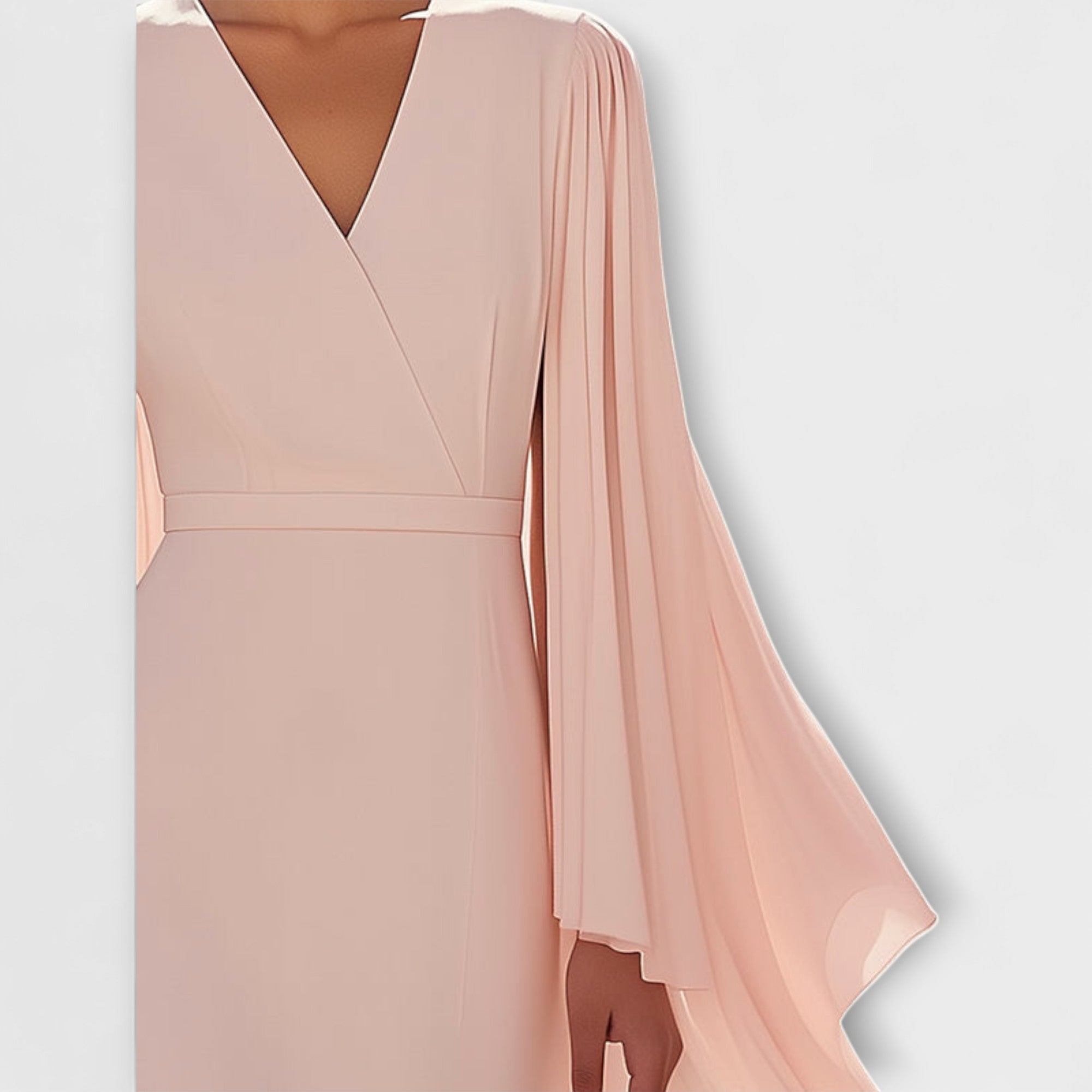 Otilia | Vestido midi rosa claro con cuello en V y mangas de gasa