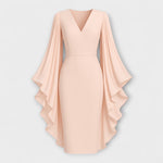 Otilia | Vestido midi rosa claro con cuello en V y mangas de gasa