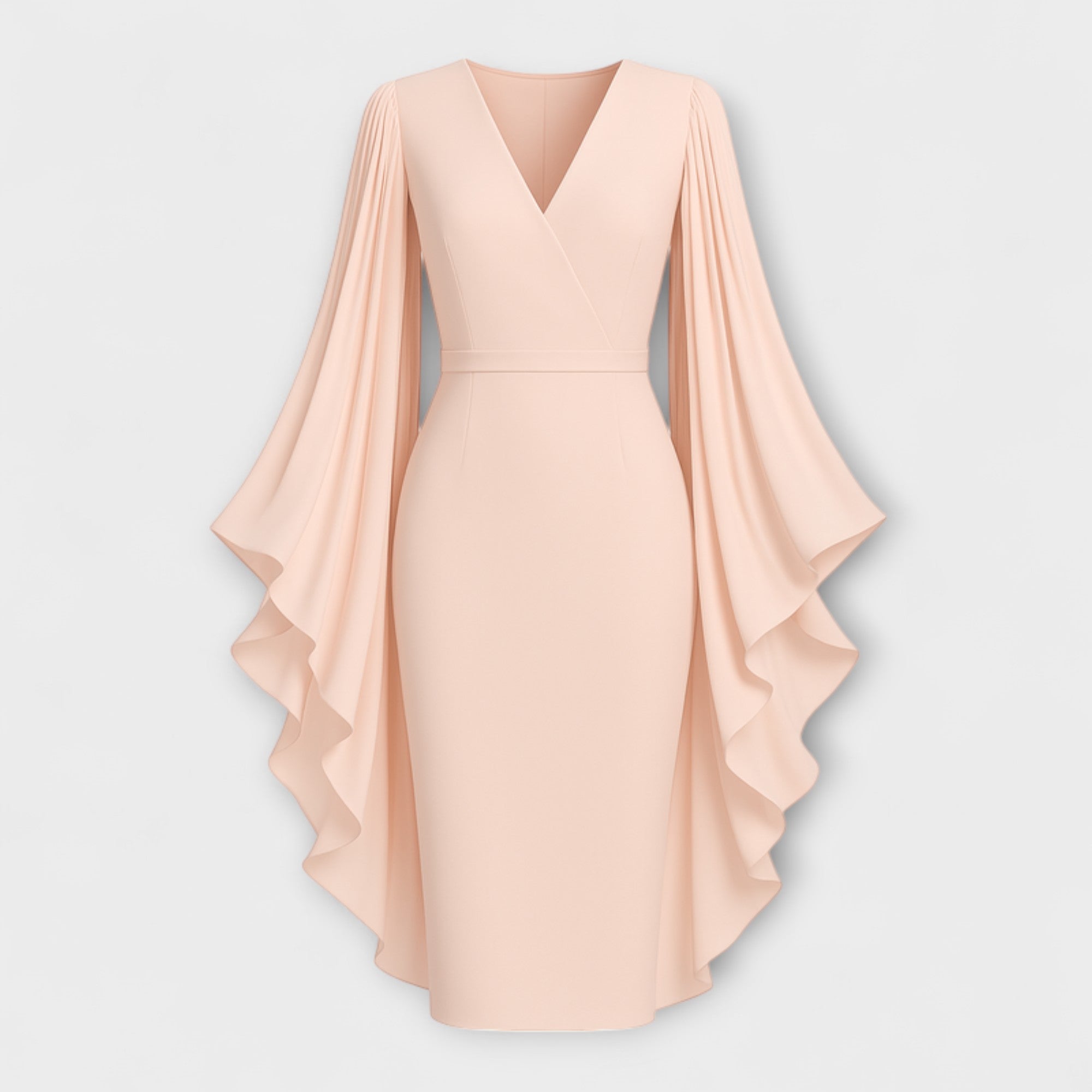 Otilia | Vestido midi rosa claro con cuello en V y mangas de gasa