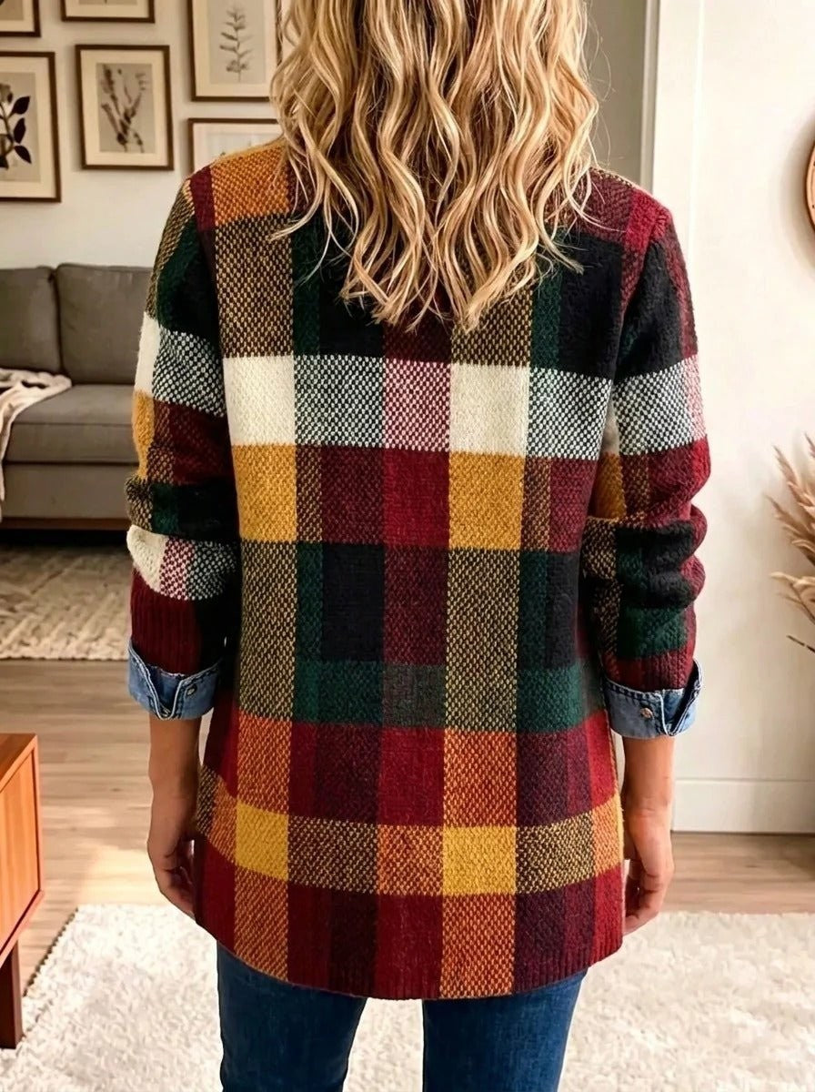 Pía | Chaqueta vaquera color block de cuadros
