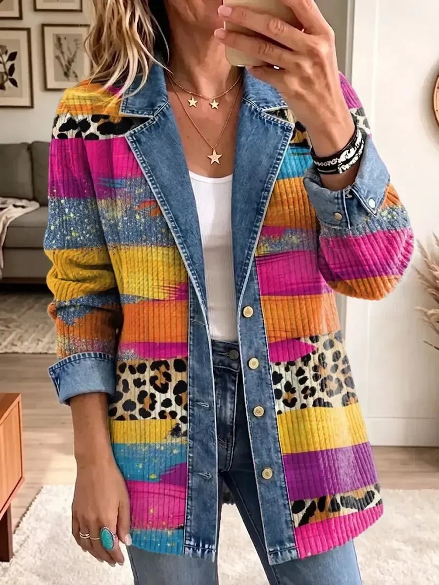 Piedad | Chaqueta vaquera retro con estampado de leopardo
