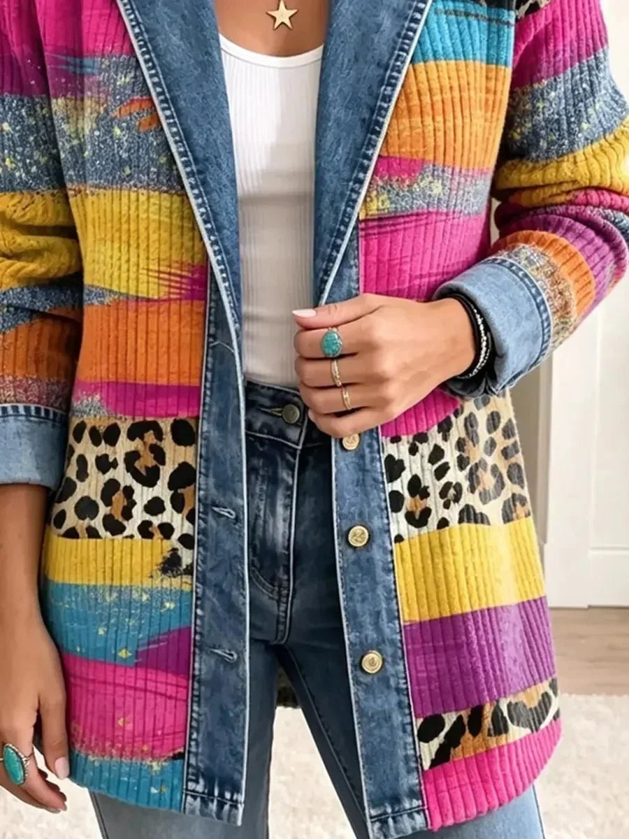Piedad | Chaqueta vaquera retro con estampado de leopardo