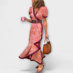 Piedad Lourdes | Vestido largo rosa elegante de manga corta
