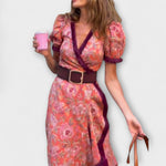 Piedad Lourdes | Vestido largo rosa elegante de manga corta