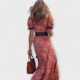 Piedad Lourdes | Vestido largo rosa elegante de manga corta