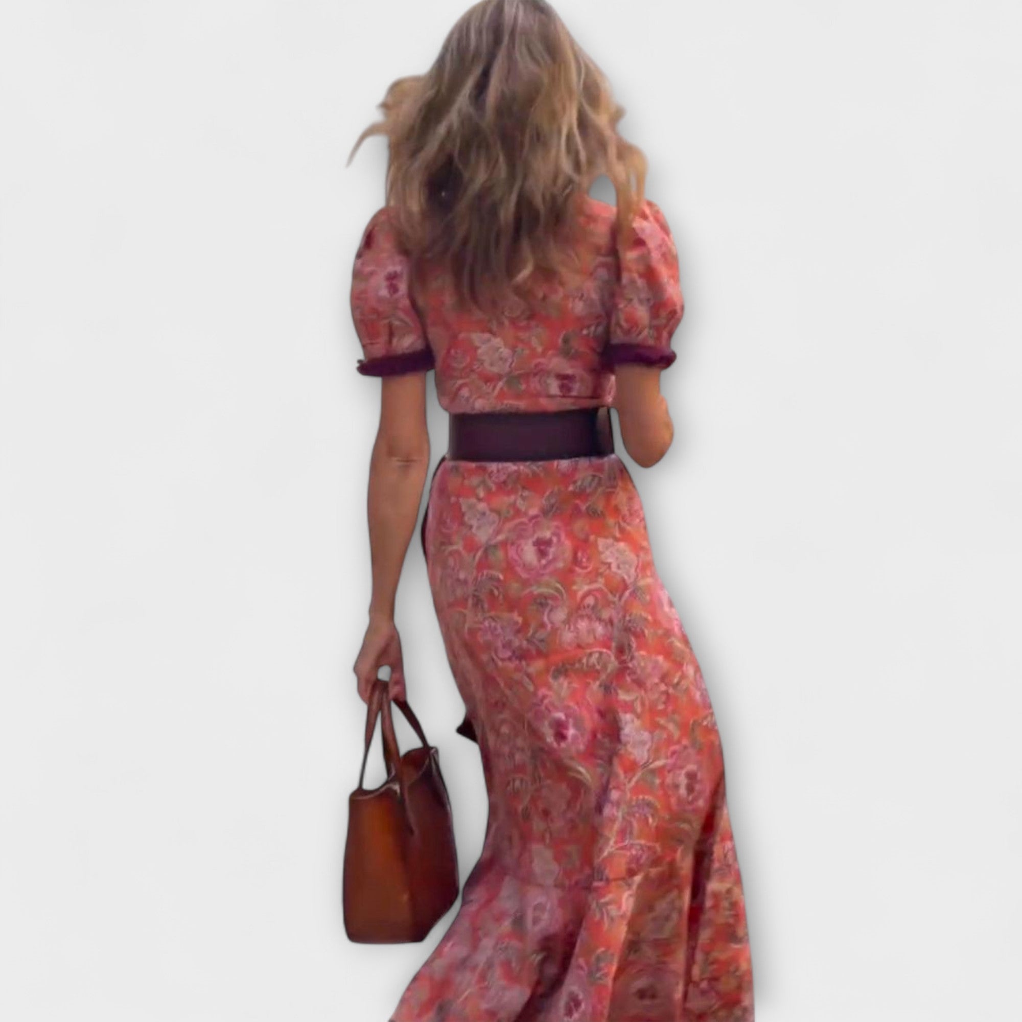 Piedad Lourdes | Vestido largo rosa elegante de manga corta