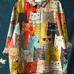 Purificación | Blusa informal de mujer con estampado artístico de gatos
