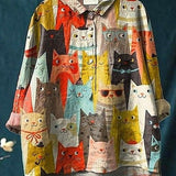Purificación | Blusa informal de mujer con estampado artístico de gatos