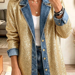 Purificación | Chaqueta vaquera patchwork con lentejuelas doradas