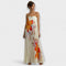 Rafaela | Vestido largo de flores naranja con escote corazón