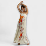 Rafaela | Vestido largo de flores naranja con escote corazón