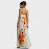 Rafaela | Vestido largo de flores naranja con escote corazón