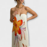 Rafaela | Vestido largo de flores naranja con escote corazón