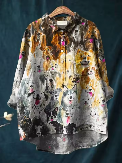 Ramona | Blusa informal con estampado artístico de perros