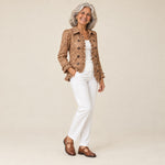 Ramona | Chaqueta de flores con volantes de aire bohemio, vista de tres cuartos
