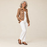 Ramona | Chaqueta de flores con volantes de aire bohemio, vista de tres cuartos
