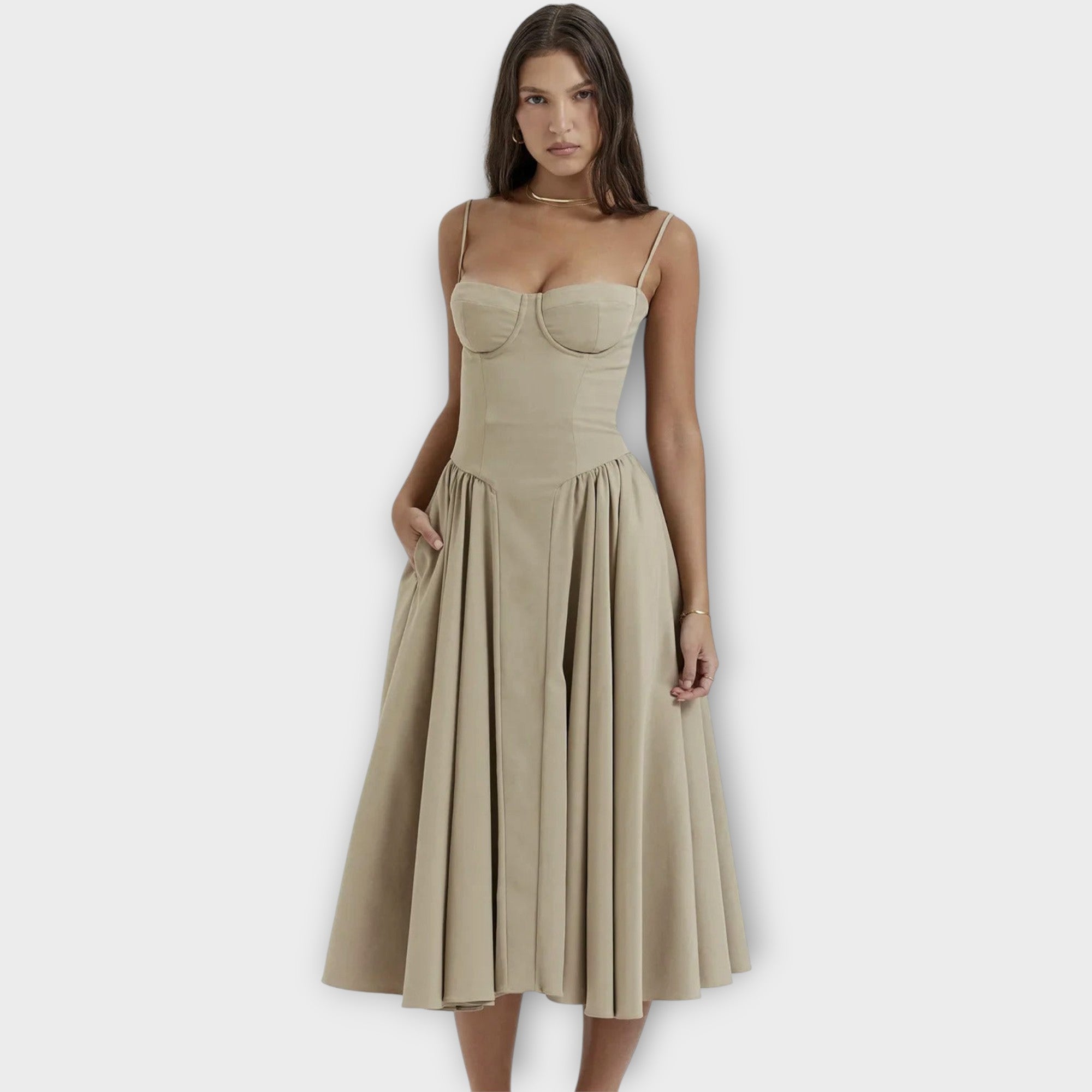 Regina | Vestido midi corsé sin mangas